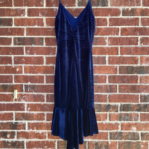 Royal Blue Velvet Midi Formal Dress - Size Small - Picture 3 of 6